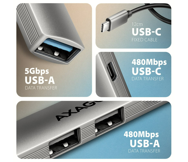 Axagon HUE-STC ALU STRIP USB-C 4 port hub - 1485469 - zdjęcie 2